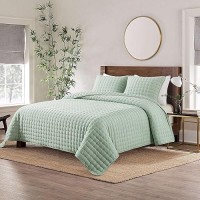 Wdcozy Sage Green King Size Quilt Bedding Sets With 2 Pillow Shams Lightweight Soft Bedspread Coverlet Quilted Blanket Thin Co