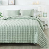 Wdcozy Sage Green King Size Quilt Bedding Sets With 2 Pillow Shams Lightweight Soft Bedspread Coverlet Quilted Blanket Thin Co