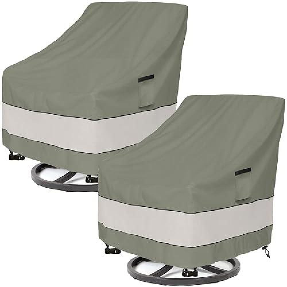 Aacabo Outdoor Swivel Lounge Chair Cover 2 Pack Waterproof 100% Outdoor Patio Chair Covers 35W X 37 D X 38.5 H Inches Outside Furniture Lounge Deep Seat Cover -Grayish Green