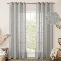 Lamit Grey Linen Curtains 95 Inch For Living Room Semi Sheer Light Filtering Boho Window Textured Burlap Drapes With Bronze Gro