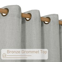 Lamit Grey Linen Curtains 95 Inch For Living Room Semi Sheer Light Filtering Boho Window Textured Burlap Drapes With Bronze Gro