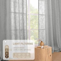 Lamit Grey Linen Curtains 95 Inch For Living Room Semi Sheer Light Filtering Boho Window Textured Burlap Drapes With Bronze Gro