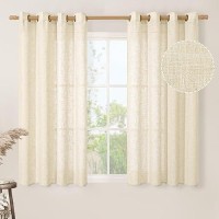 Lamit 45 Inch Length Linen Curtains For Bedroom Light Filtering Semi Sheer Neutral Short Decorative Window Drapes With Bronze G