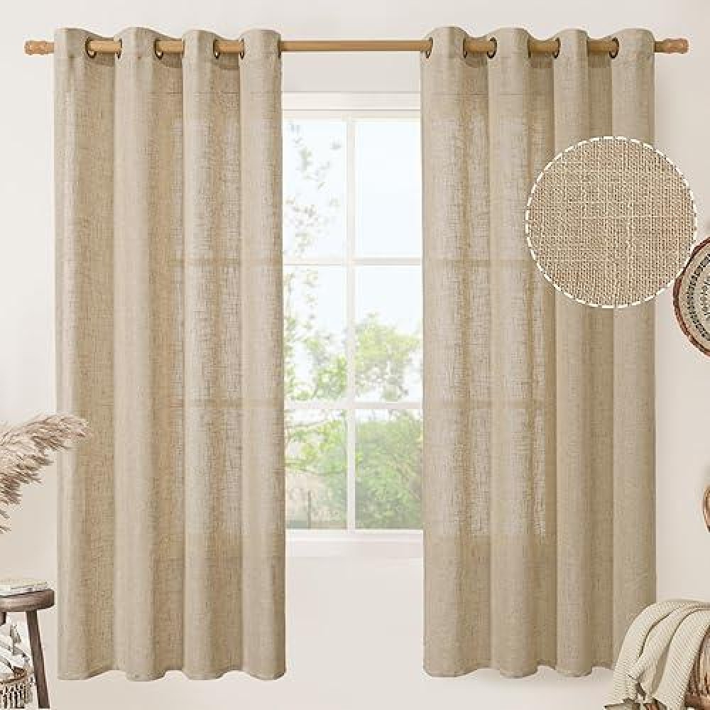 Lamit Brown Linen Curtains 72 Inches Long For Bedroom Soft Thick Semi Sheer Light Filtering Bronze Grommet Window Treatments Bu