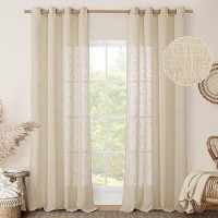 Lamit Linen Sheer Curtains 95 Inch For Living Room Soft Thick Light Filtering Boho Window Textured Neutral Drapes With Bronze G