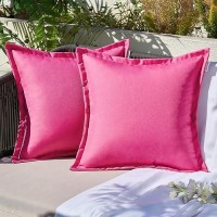 Emema Pack Of 2 Hot Pink Outdoor Pillows Waterproof 18X18 Inch Decorative Solid Broadside Square Throw Pillow Covers Outside Pillowcase For Patio Furniture Sunbrella Outdoor Pillows For Balcony Decor