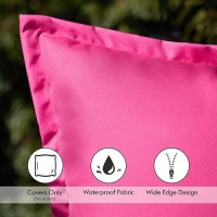 Emema Pack Of 2 Hot Pink Outdoor Pillows Waterproof 18X18 Inch Decorative Solid Broadside Square Throw Pillow Covers Outside Pillowcase For Patio Furniture Sunbrella Outdoor Pillows For Balcony Decor