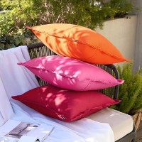 Emema Pack Of 2 Hot Pink Outdoor Pillows Waterproof 18X18 Inch Decorative Solid Broadside Square Throw Pillow Covers Outside Pillowcase For Patio Furniture Sunbrella Outdoor Pillows For Balcony Decor