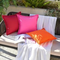 Emema Pack Of 2 Hot Pink Outdoor Pillows Waterproof 18X18 Inch Decorative Solid Broadside Square Throw Pillow Covers Outside Pillowcase For Patio Furniture Sunbrella Outdoor Pillows For Balcony Decor