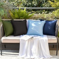 Pack Of 2 Smoke Blue Outdoor Pillows Waterproof 18X18 Inch Decorative Solid Broadside Square Throw Pillow Covers Outside Pillowcase For Patio Furniture Sunbrella Outdoor Pillows For Balcony Decor