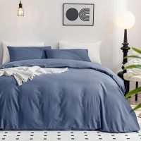 Jellymoni Cotton Blue Duvet Cover Twin Size 100 Washed Cotton Linen Like Textured Comforter Cover 2 Pieces Breathable Soft B