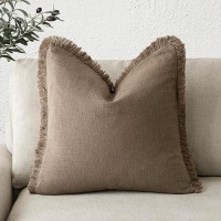 Foindtower Decorative Linen Fringe Throw Pillow Covers Cozy Boho Farmhouse Cushion Cover With Tassels Soft Accent Pillowcase For Chair Sofa Bed Living Room Home Decor  18?18 Inch  1Pc  Light Brown