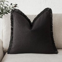 Foindtower Decorative Linen Fringe Throw Pillow Covers Cozy Boho Farmhouse Cushion Cover With Tassels Soft Accent Pillowcase For Chair Sofa Bed Living Room Home Decor  18?18 Inch  1Pc  Black