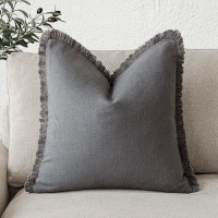 Foindtower Decorative Linen Fringe Throw Pillow Covers Cozy Boho Farmhouse Cushion Cover With Tassels Soft Accent Pillowcase For Chair Sofa Bed Living Room Home Decor  16?16 Inch  1Pc  Gray