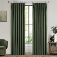 Qjmydeco Dark Olive Green Spring Living Room Curtains Linen 90 Inches Long Pencil Pinch Pleated Traverse Window Curtains Complete Blackout Heat & Cold Blocking For Sliding Glass Door 2 Panels Drapes