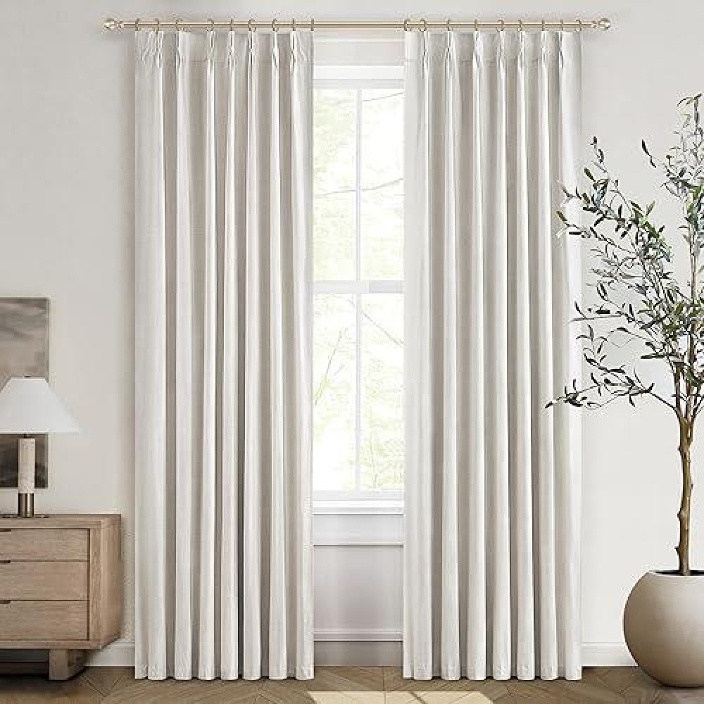 Buttercream Blackout Curtains 90 Inches Long  Patio Drapes For Insulated Sliding Glass Doors Cute Curtains For Nursery Bedroom Aesthetic Pinch Pleated With Hooks For Track Thick Linen 2 Panels