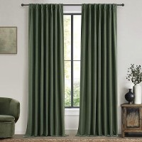 Dark Academia Decor Olive Green Textured Blackout Curtains Panels 108 Inches Lengh Large Window Extra Long Luxury Curtains For Living Room Flax Linen Drapes Pinch Pleated/Back Tab 9Ft X2 Panels