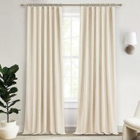 Qjmydeco Cream Tan Curtains 108 Inches Long Black Out For Track System With Hooks And Rings 2 Panel Set Back Tab Pleat Drapes Fo