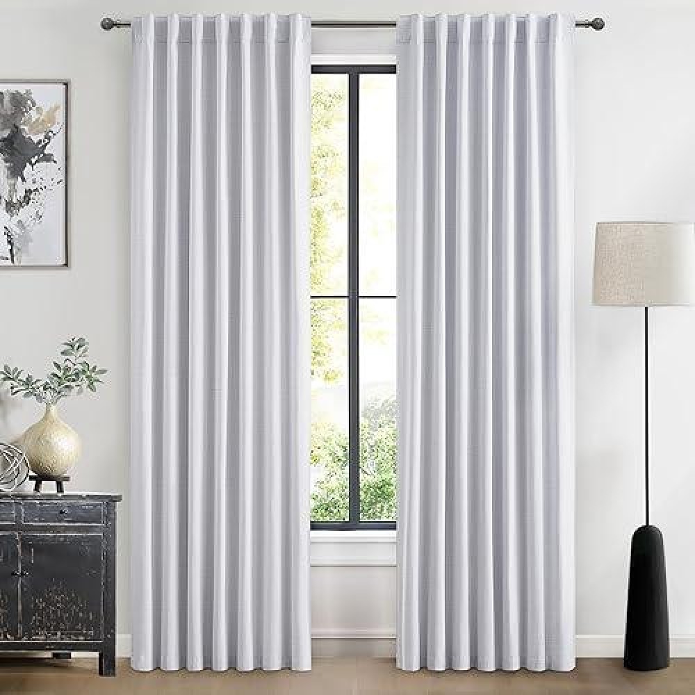 Qjmydeco Greyish White Room Darkening Curtains 84 Inches Long Black Out Curtains For Bedroom Windows 7Ft Living Room Back Tab H