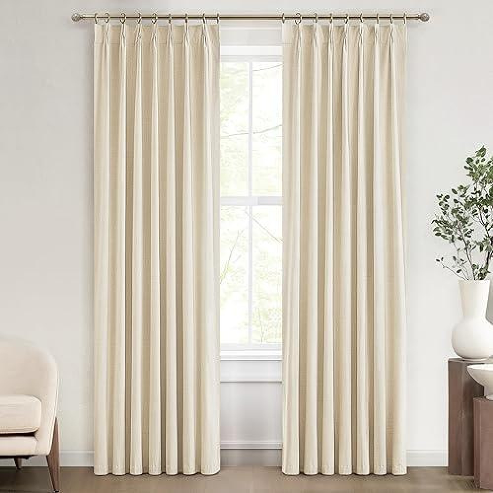 Curtains & Drapes For Living Room Cream Black Out Curtains For Bedroom Windows Linen 84 Elegant Decorative Extreme Blackout Burg With Hooks Pinch Pleated Back Tab Treatments Thermal Insulated 2Panels