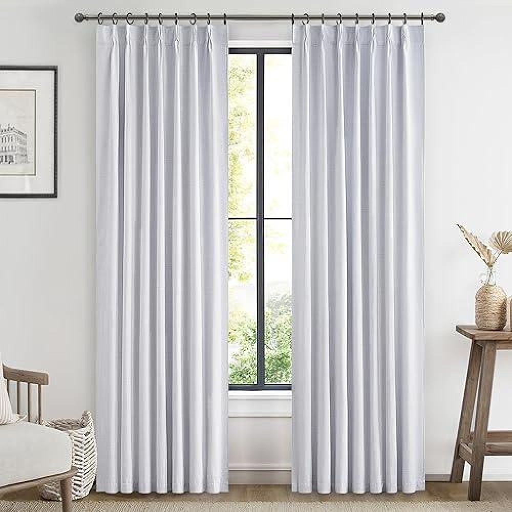 Linen Blackout Farmhouse Room Darkening Curtains 96 Inches Long  Wide Curtains For Windows 60 To 72 Pinch Pleated/Back Tab Textured Bedroom Sliding Drapes For Living Room Warm Cold Blocking 2 Panels