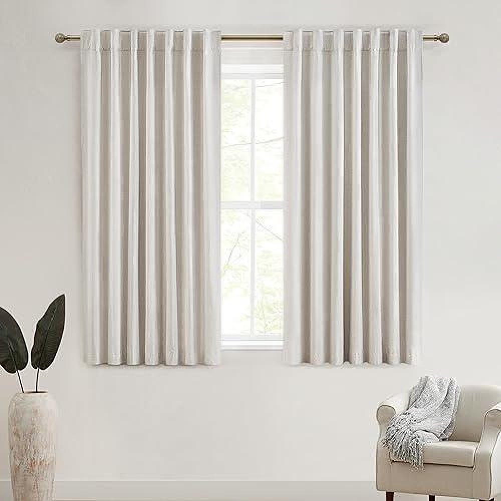 Room Darkening Curtains 63 Inches Long Small Bay Window Blackout Dining Room Curtains Boho Linen 63 Inch Length 2 Panels Insulat