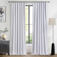 Greyish White Linen Blend Bedroom Curtains 102 Inch Long Curtains Blackout Sliding Glass Door Thermal Insulated Drape For Summe