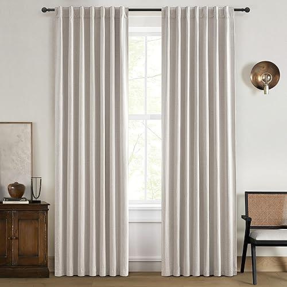 100 Blackout Curtains 84 Inch Length 2 Panels Set Farmhouse Style For Bedroom Windowsliving Room Thermal Insulated Neutral Boh