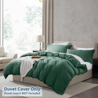 Nestl Dark Green Duvet Cover Queen Size Soft Prewashed Queen Duvet Cover Set 3 Piece With Zipper Closure 1 Duvet Cover 90X9