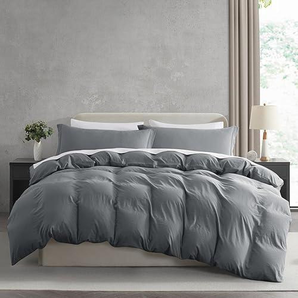 Nestl Grey California King Duvet Cover Sets Soft Prewashed Cal King Duvet Cover 3 Piece With Zipper Closure 1 Duvet Cover 1