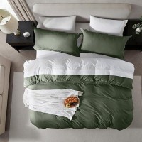 Nestl Olive Green Duvet Cover King Size Soft Prewashed King Duvet Cover Set 3 Piece With Zipper Closure 1 Duvet Cover 104X9