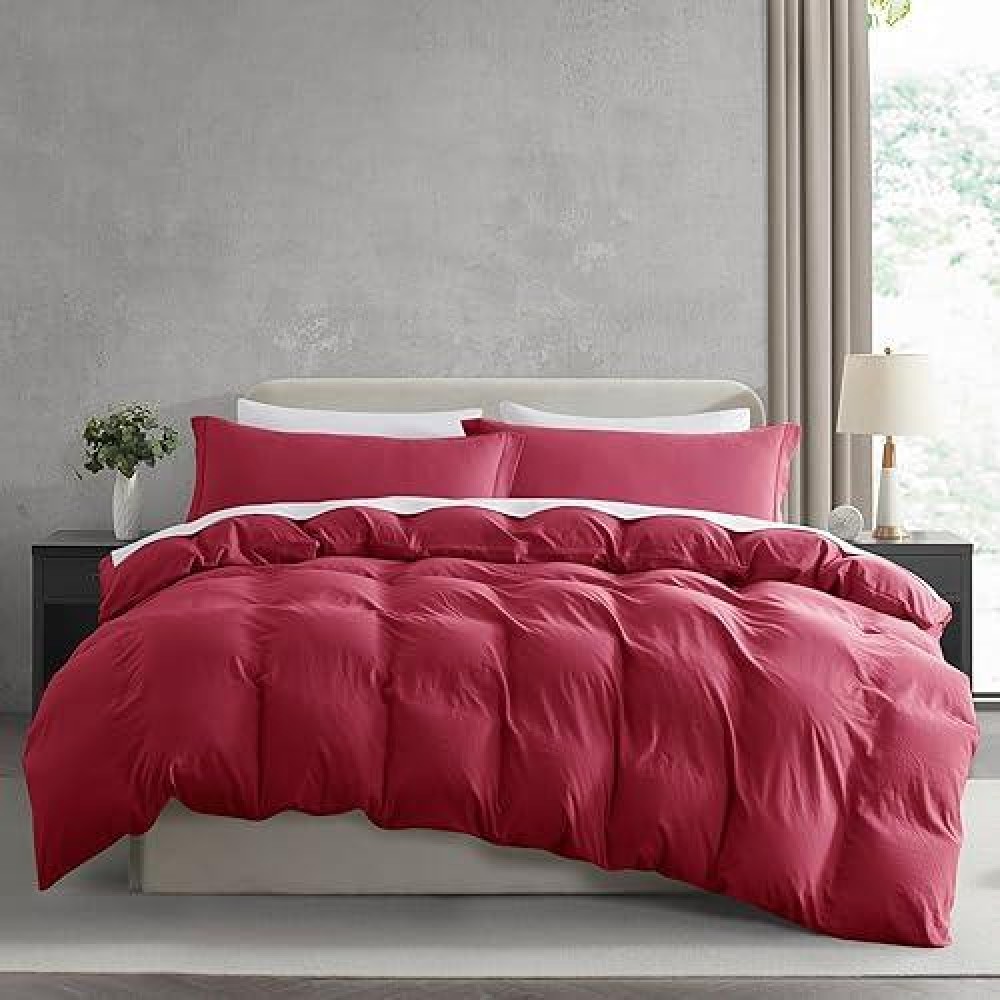 Nestl Burgundy Red California King Duvet Cover Sets Soft Prewashed Cal King Duvet Cover 3 Piece With Zipper Closure 1 Duvet