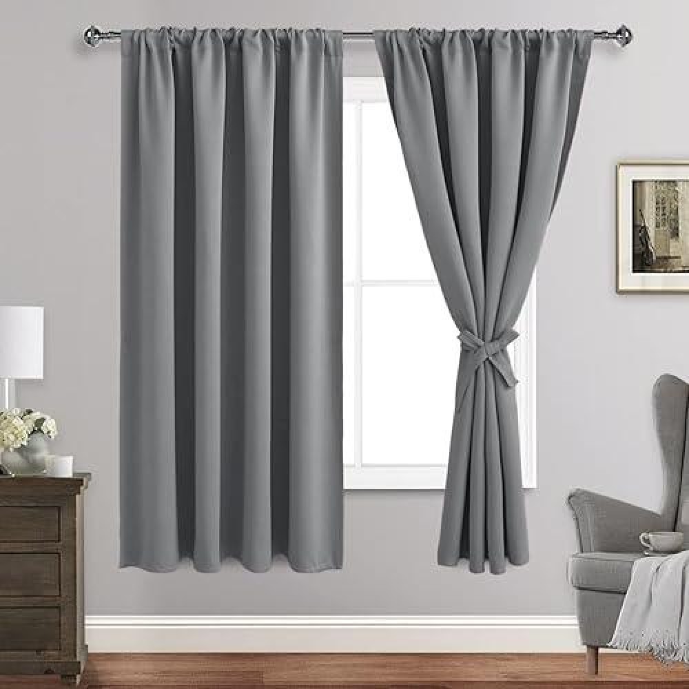 Jiuzhen Blackout Curtains For Bedroom Thermal Insulated Room Darkening Rod Pocket Curtains For Living Room Set Of 2 Panels Wi