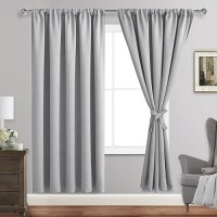 Jiuzhen Silver Grey Curtains For Bedroom Thermal Insulated Blackout Curtains With Tiebacks 2 Panels Room Darkening Rod Pocket