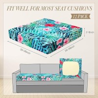 Newwiee 12 Pcs Patio Stretch Sofa Cushion Covers Outdoor Cushion Cover Replacement Couch Slipcover Summer Palm Leaf Sofa Seat Co