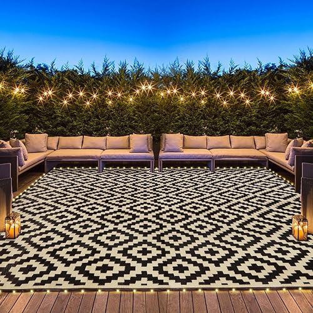 Sand Mine Reversible Mats With Led Strip Lights Plastic Straw Rug Modern Area Rug Large Floor Mat For Outdoors Patio Backya