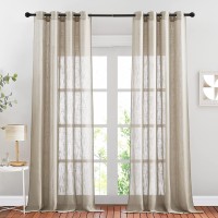 Nicetown Sheer Linen Taupe Curtains Privacy For Windows Grommet Top Natural Linen Blend Textured Window Treatment Light Filter