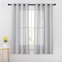 Nicetown Linen Sheer Curtains 45 Inch Long Grommet Top Semi Sheer Window Treatment Privacy With Light Filtering For Kitchencaf