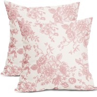 Kawani Pink And Cream Floral Pillow Covers 22X22 Inch Set Of 2 Vintage Throw Chinoiserie Flower Pillowcases Farmhouse Cotton Lin