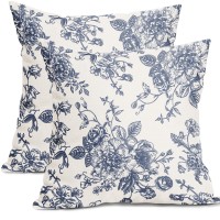 Vintage Floral Pillow Covers 20X20 Inch Set Of 2 Navy Blue And Cream Floral Throw Pillow Covers Chinoiserie Flower Pillowcases F