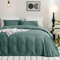 Jellymoni Dark Green Bedding Duvet Cover Set 100 Washed Cotton Linen Like Textured California King Comforter Cover 3 Pieces