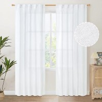 Youngstex Light Filtering Linen Curtains 84 Inch Length 2 Panels Rod Pocket White Window Drapes For Living Room Dining Bedroom O