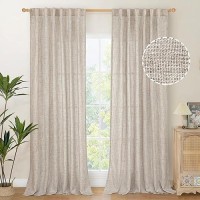 Youngstex Natural Linen Curtains 90 Inches Long For Living Room Back Tab Textured Light Filtering Window Drapes With Ring Clips