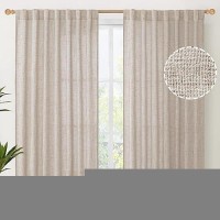 Youngstex Natural Linen Curtains 60 Inch Wide Back Tab Textured Window Drapes 63 Inch Window Length For Living Room Light Filter