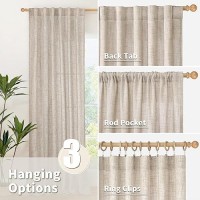 Youngstex Natural Linen Curtains 60 Inch Wide Back Tab Textured Window Drapes 63 Inch Window Length For Living Room Light Filter