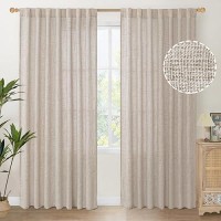 Youngstex 60 Inch Wide Natural Linen Curtains 84 Inch Length For Living Room Back Tab Rod Pocket Light Filtering Window Drapes F