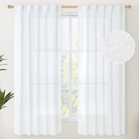 Youngstex White Linen Curtains 63 Inch Length For Short Living Room 38 Inches Width Back Tab Textured Window Drapes For Bedroom