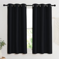 Nicetown Black Out Curtain Panel Shade Single Piece 42 Inches Wide By 45 Inches Long Black Solid Energy Efficient Eyelet Top