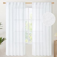 Youngstex White Linen Curtains 72 Inch Length For Living Room Rod Pocket Light Filtering Window Drapes For Bedroom Office Back T