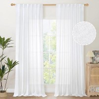 Youngstex Linen Curtains 90 Inches Length For Living Room Rod Pocket White Window Drapes Light Filtering For Bedroom Dining Room